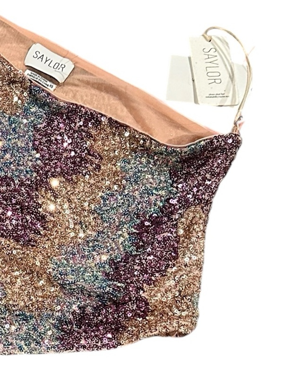 SAYLOR TESS one shoulder cropped long sleeve zigzag sequin stretch top multi XS - Picture 5 of 8